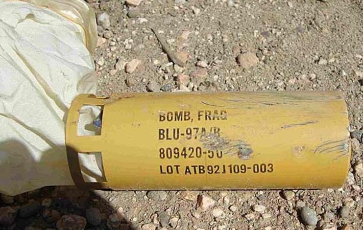 Image provided by Amnesty International showing an unexploded BLU 97 submunition at the site of a December 17, 2009 attack in Yemen's Abyan governorate, 2009
