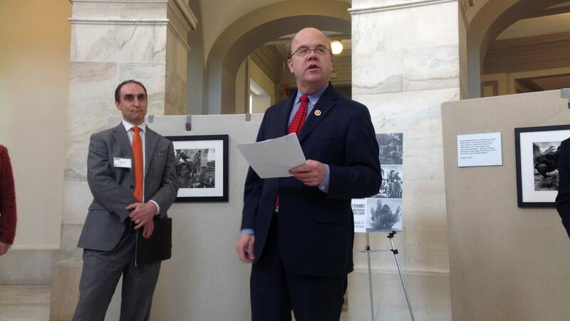 Representative James McGovern addresses a MAG America event on Capitol Hill commemorating the International Day for Mine Awareness and Mine Action (c) Human Rights Watch, April 2014 